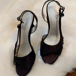 Liz Claiborne Sling Back Black Satin Heels